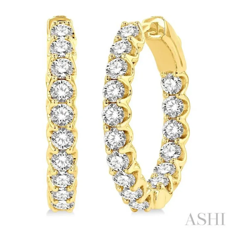 2 ctw Interior and Exterior Embellishment Round Cut Diamond Fashion Hoop Earring in 14K Yellow Gold