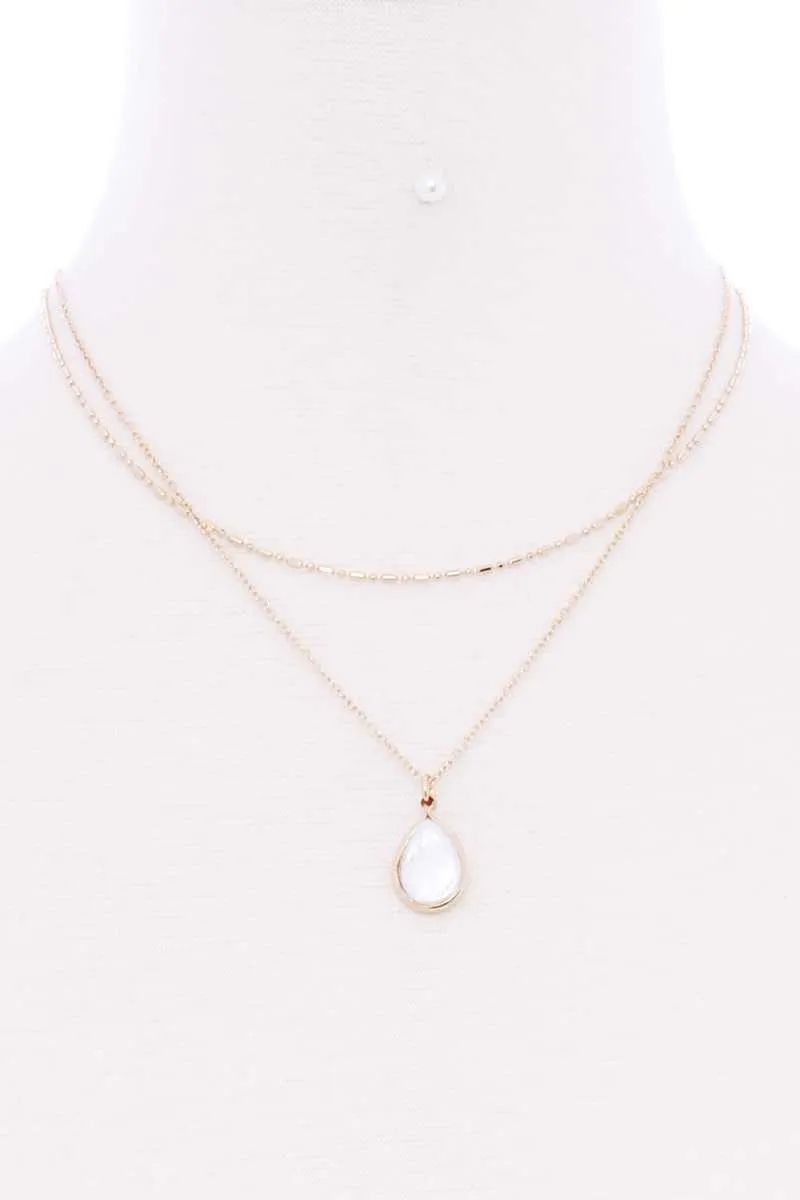 2 Layered Teardrop Pendant Multi Metal Necklace