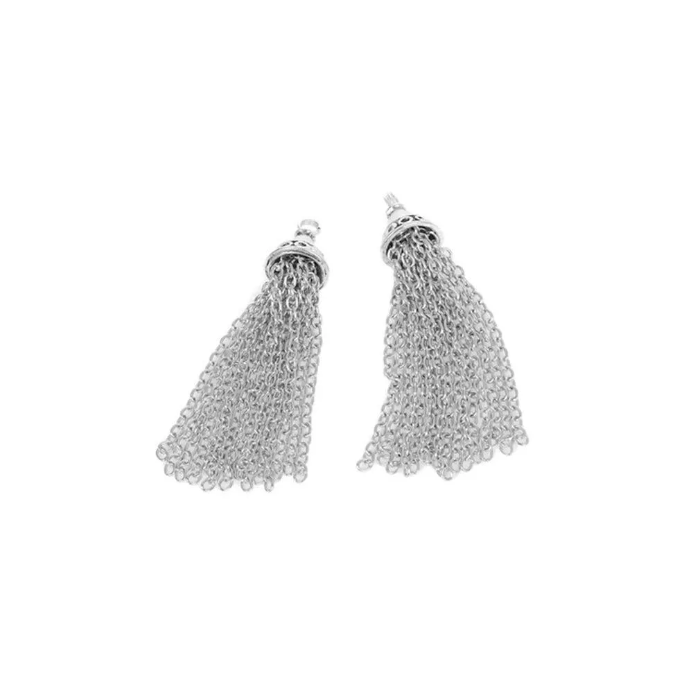 2 Pcs Tibetan Silver TASSEL CHAINS 71mm x 14mm Charms Pendants, Lead & Nickel Free Metal Charms Pendants Beads