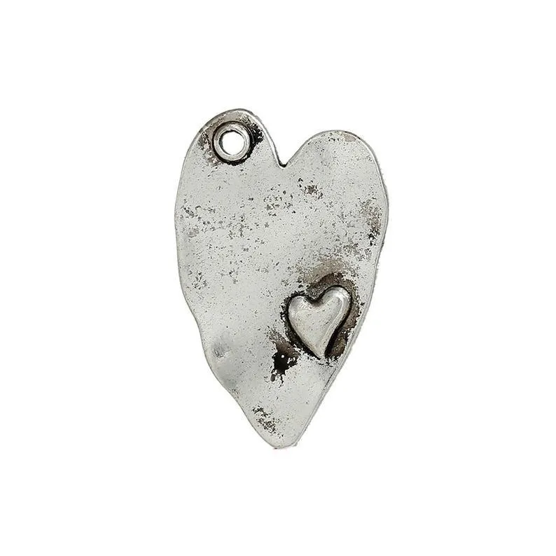 5 Pcs Tibetan Silver Abstract Heart 29mm x 39mm Charms Pendants