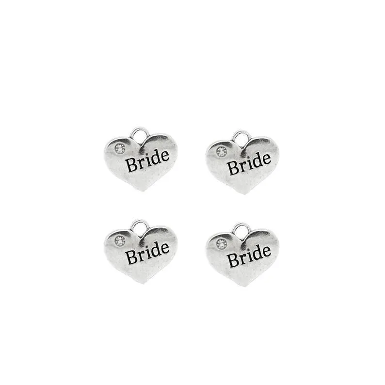 5 Pcs Tibetan Silver and Rhinestone Bride Heart 14X16mm 3D Charms Pendants