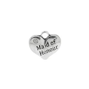 5 Pcs Tibetan Silver and Rhinestone Maid Of Honour Heart Wedding 14X16mm Charms Pendants