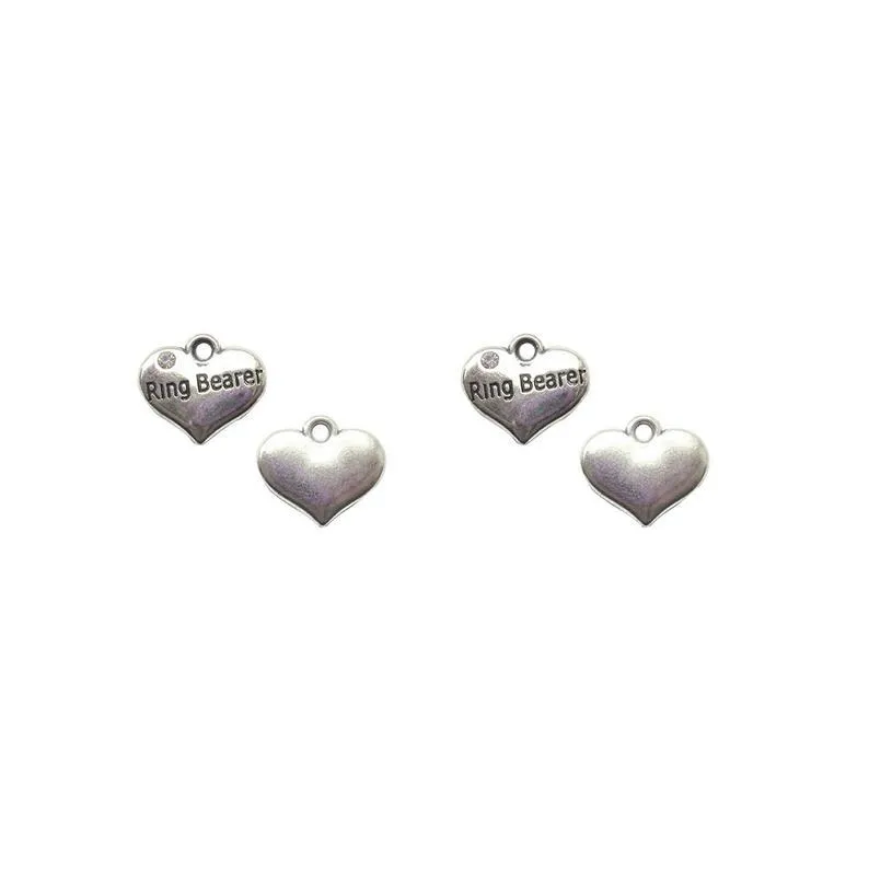 5 Pcs Tibetan Silver and Rhinestone Ring Bearer Heart 14X16mm 3D Charms Pendants