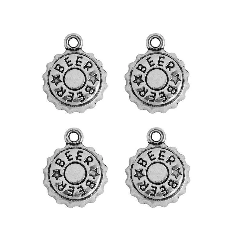 5 Pcs Tibetan Silver Beer Bottle Cap Top 18X14mm 3D Charms Pendants