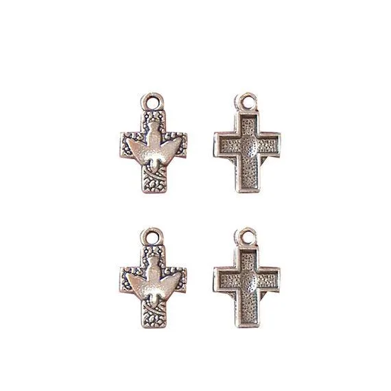 5 Pcs Tibetan Silver Dove Of Peace Cross Christmas 25X16mm Charms Pendants