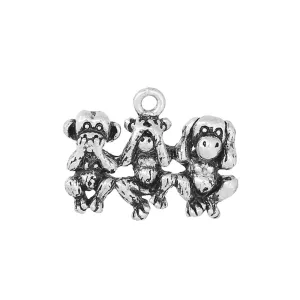 5 Pcs Tibetan Silver THREE LITTE MONKEYS 26mm x 19mm Charms Pendants, Lead & Nickel Free Metal Charms Pendants Beads