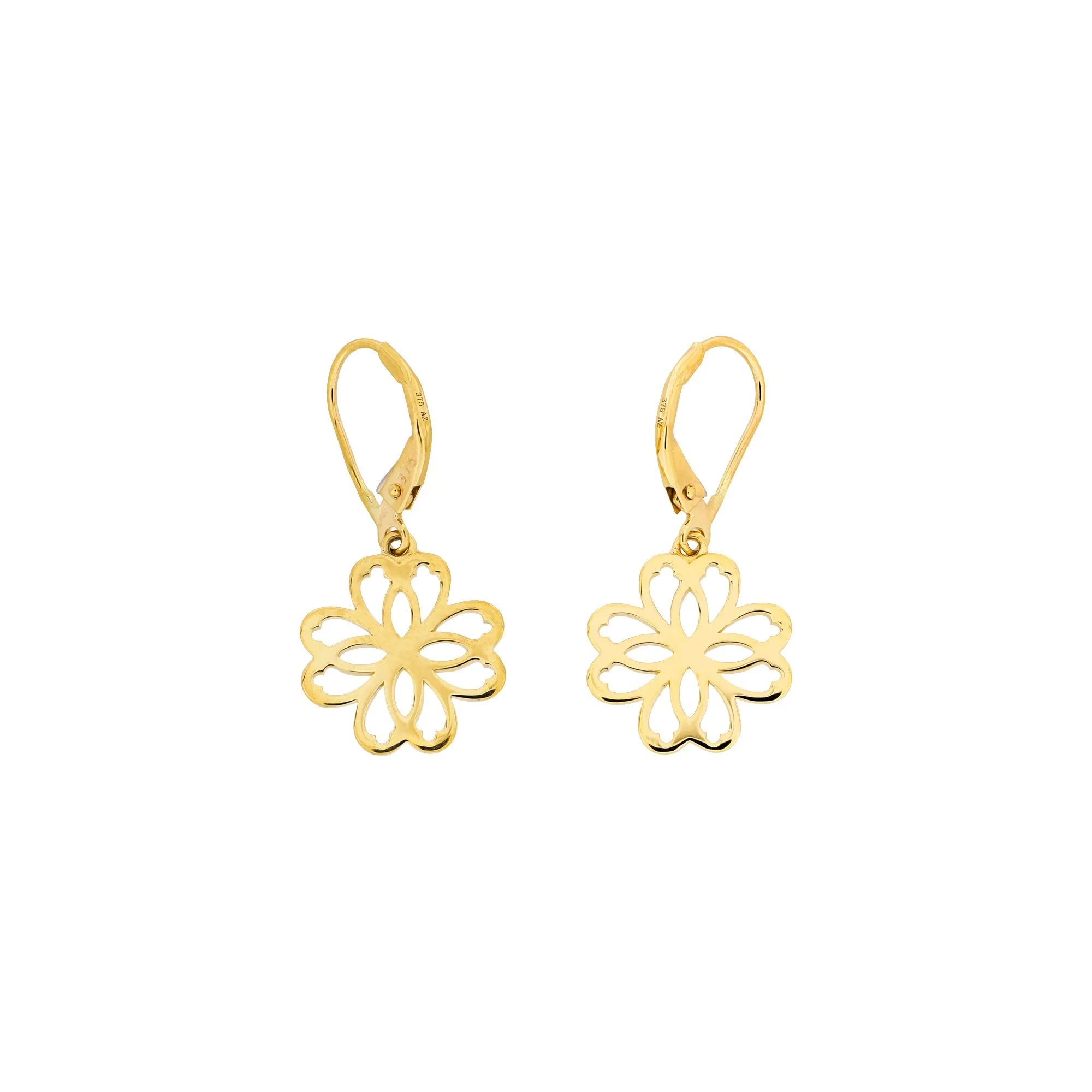 9 Carat Yellow Gold Clover Drop Earrings