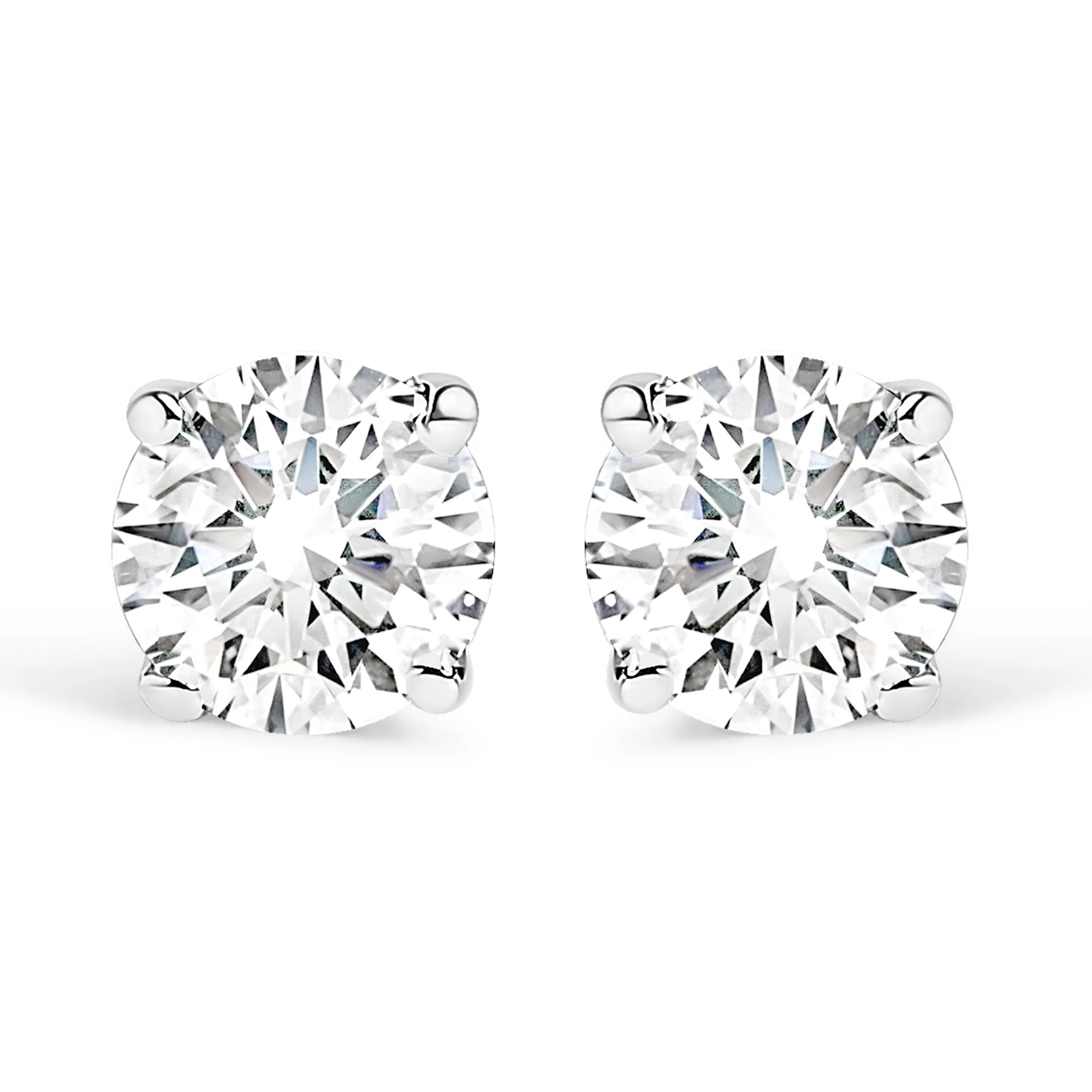 .925 Sterling Silver 1/2 Cttw Round Brilliant-Cut Near Colorless Diamond Classic 4-Prong Stud Earrings