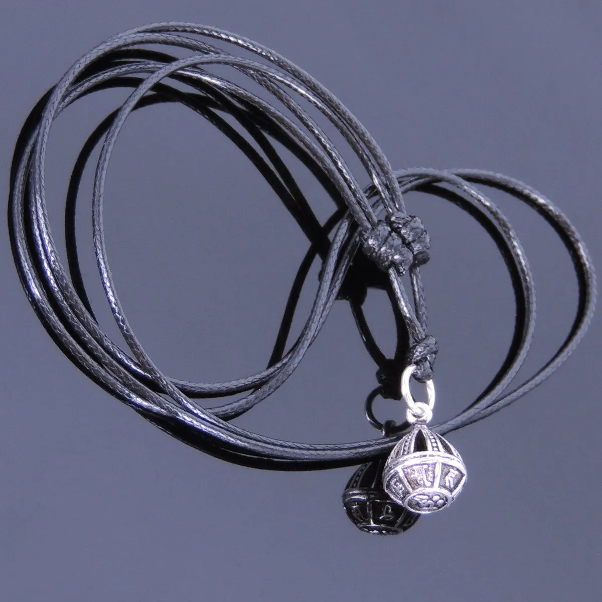 925 Sterling Silver Buddhism Mantra Protection Pendant Handmade Adjustable Wax Rope Necklace Men Women DiyNotion NK007