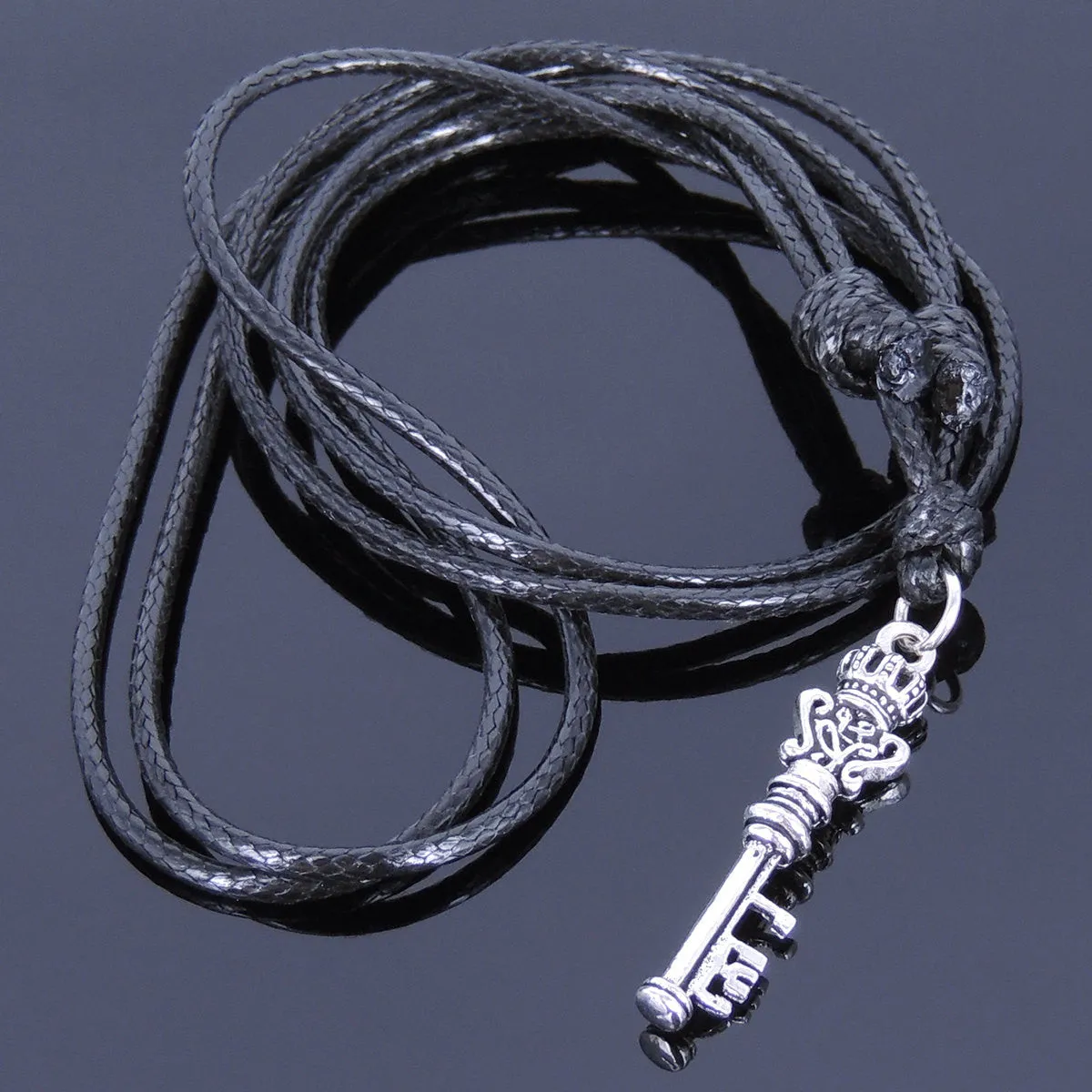 925 Sterling Silver Celtic Crown Key Pendant Handmade Adjustable Wax Rope Necklace Men Women DiyNotion NK013