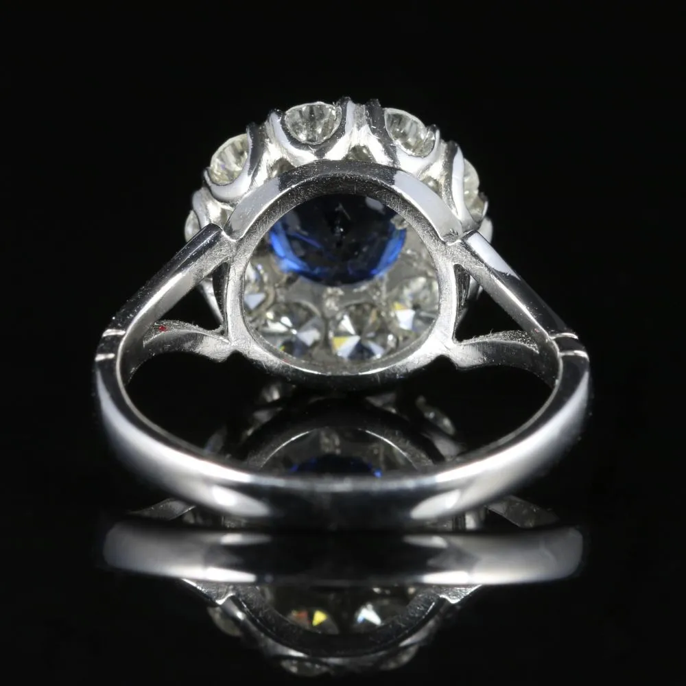 Antique Edwardian Sapphire Diamond Cluster Ring Engagement 18Ct White Gold