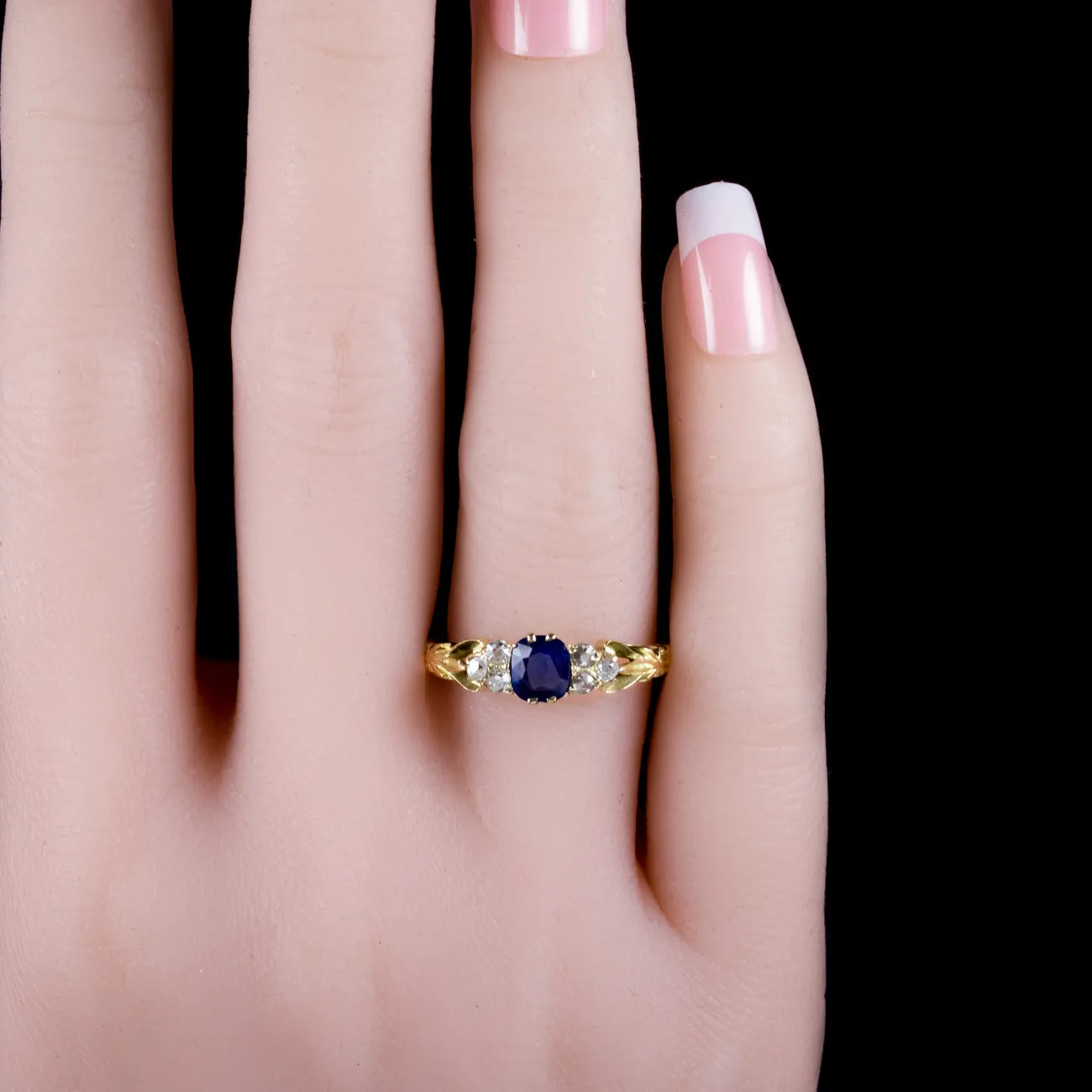 Antique Victorian Diamond Sapphire Trilogy Ring 18Ct Gold Circa 1900