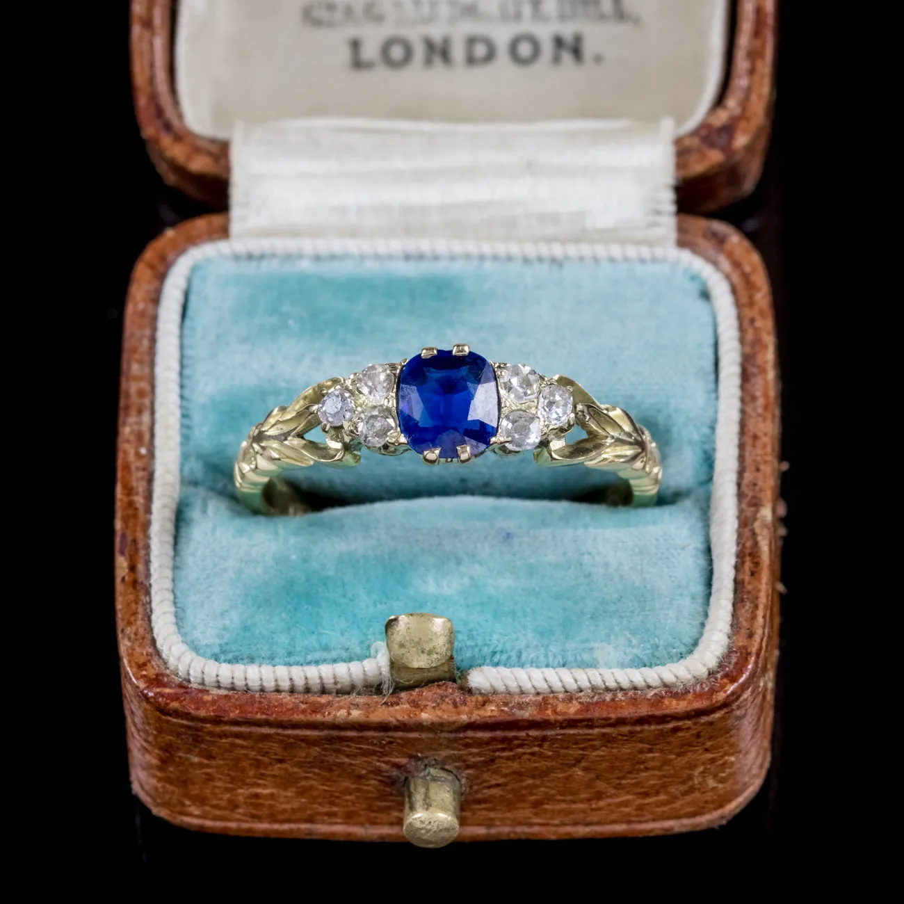 Antique Victorian Diamond Sapphire Trilogy Ring 18Ct Gold Circa 1900