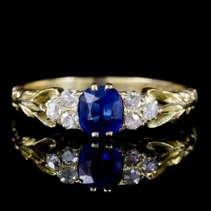 Antique Victorian Diamond Sapphire Trilogy Ring 18Ct Gold Circa 1900