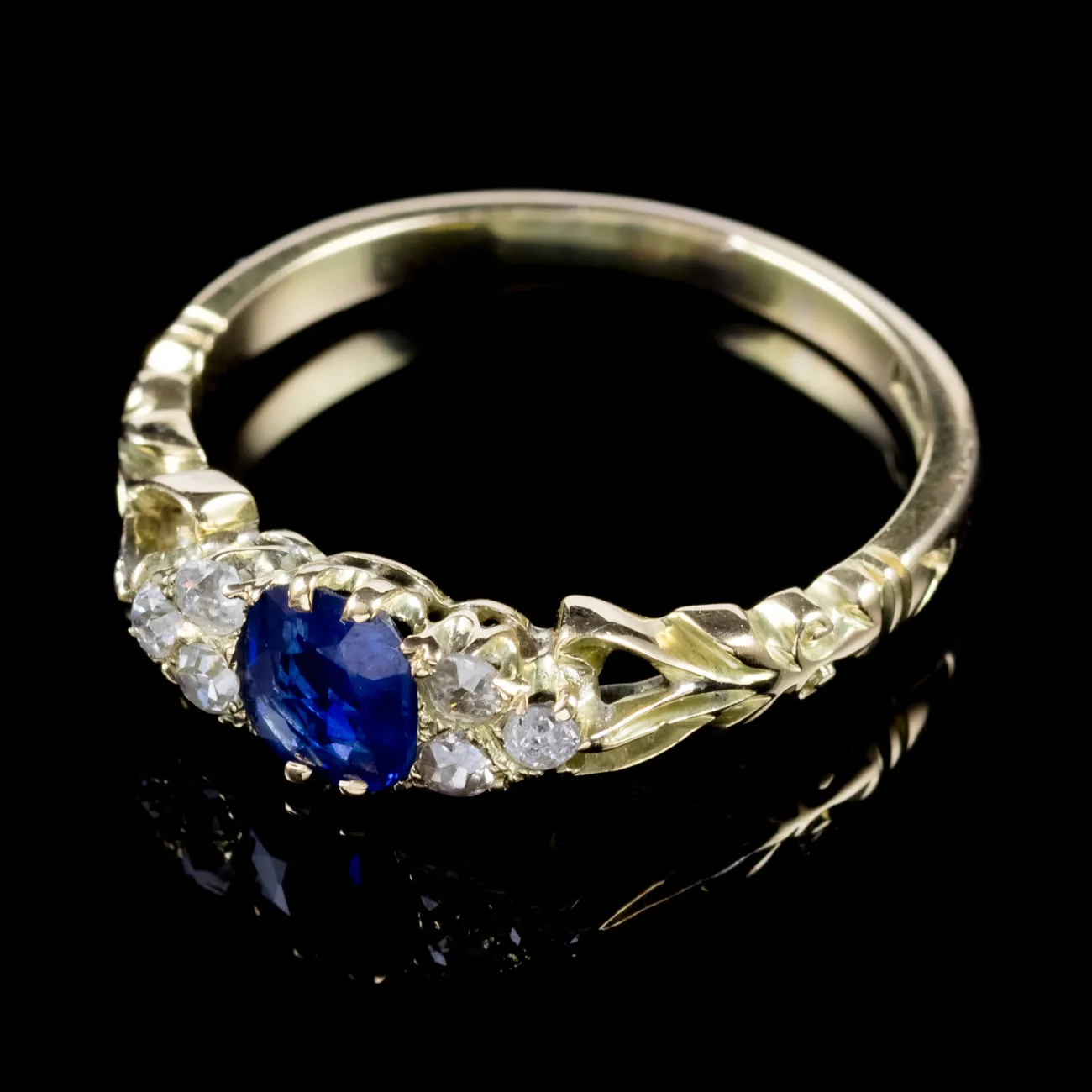 Antique Victorian Diamond Sapphire Trilogy Ring 18Ct Gold Circa 1900