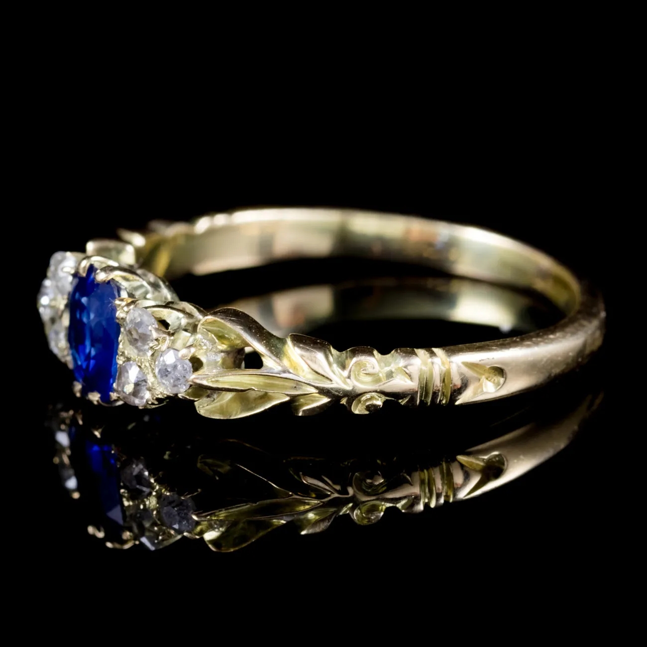 Antique Victorian Diamond Sapphire Trilogy Ring 18Ct Gold Circa 1900