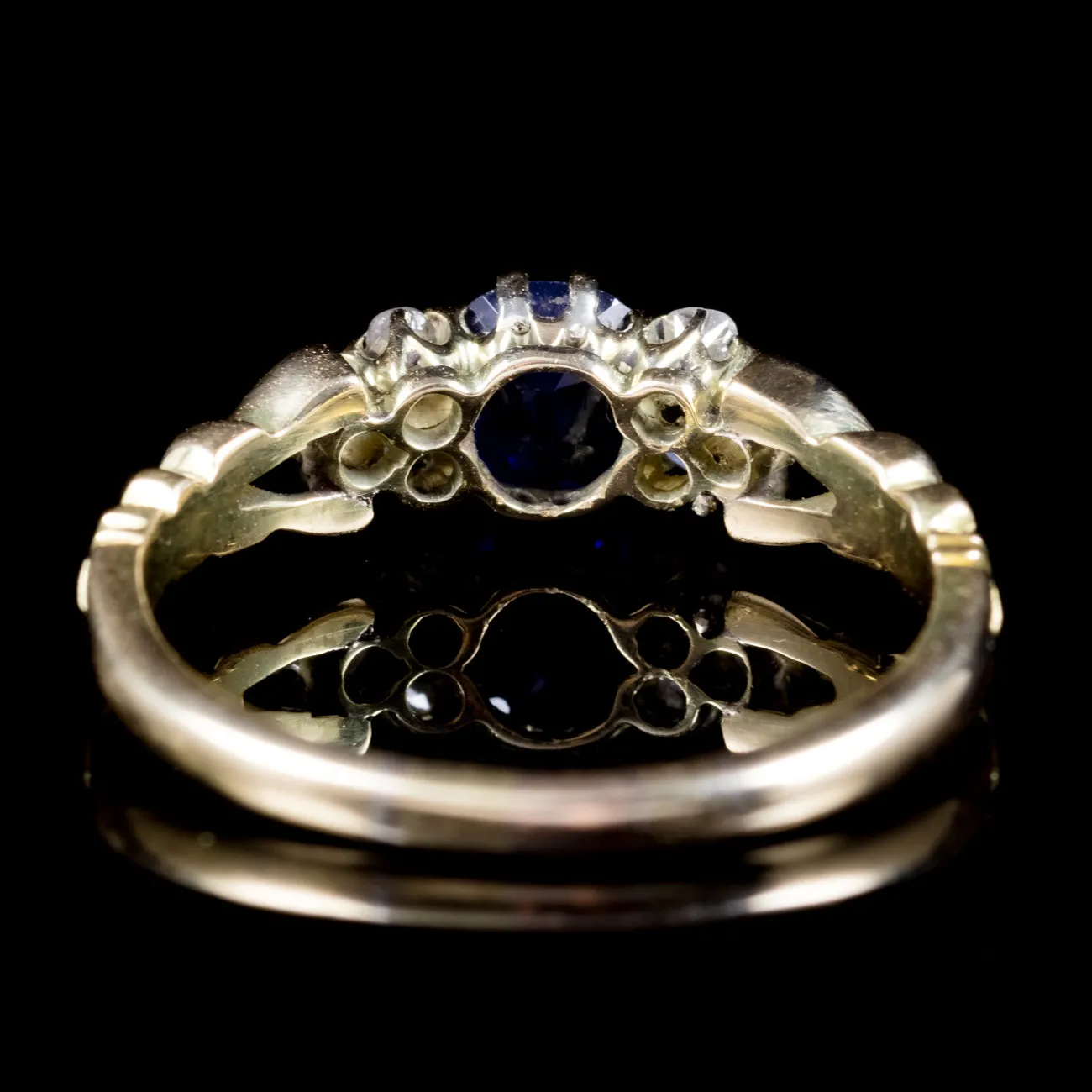 Antique Victorian Diamond Sapphire Trilogy Ring 18Ct Gold Circa 1900