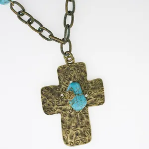 Antiqued Brass Patterned Cross Set