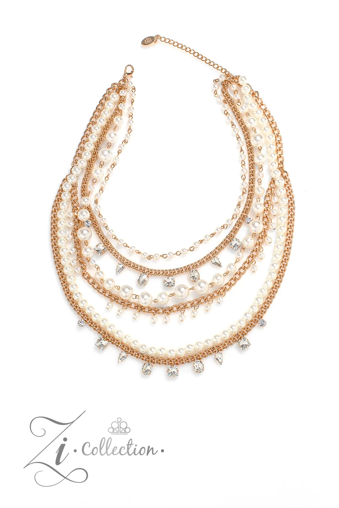 Aristocratic - 2023 Zi Collection - White Pearl and Gem Gold Chain Tiered Paparazzi Short Statement Necklace