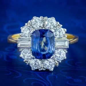 Art Deco Style Sapphire Diamond Cluster Ring 2ct Blue Sapphire