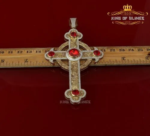 Beautiful Fancy Yellow CROSS Sterling Silver Pendant with 10.38ct Cubic Zirconia