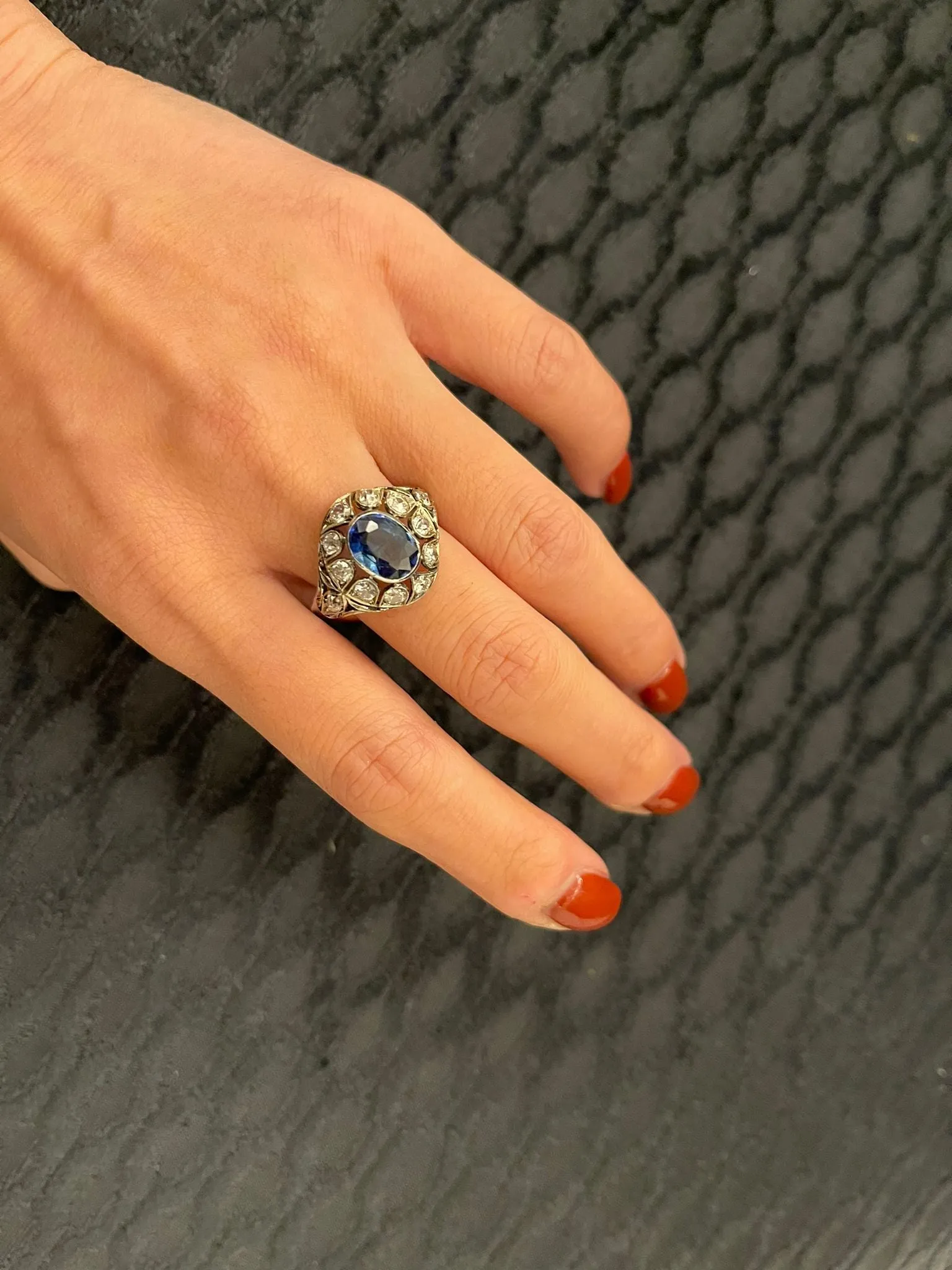 Belle Époque Certified 2.44 Carat Unheated Sapphire Diamond Gold Ring