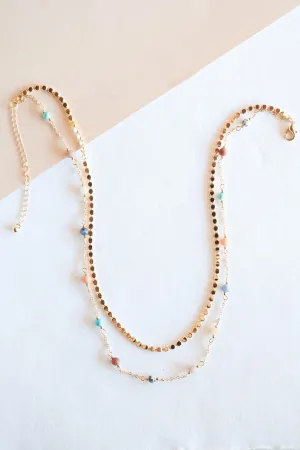 Blake Delicate Layering Necklace | Dainty Gold Chain and Stone Bead Necklace