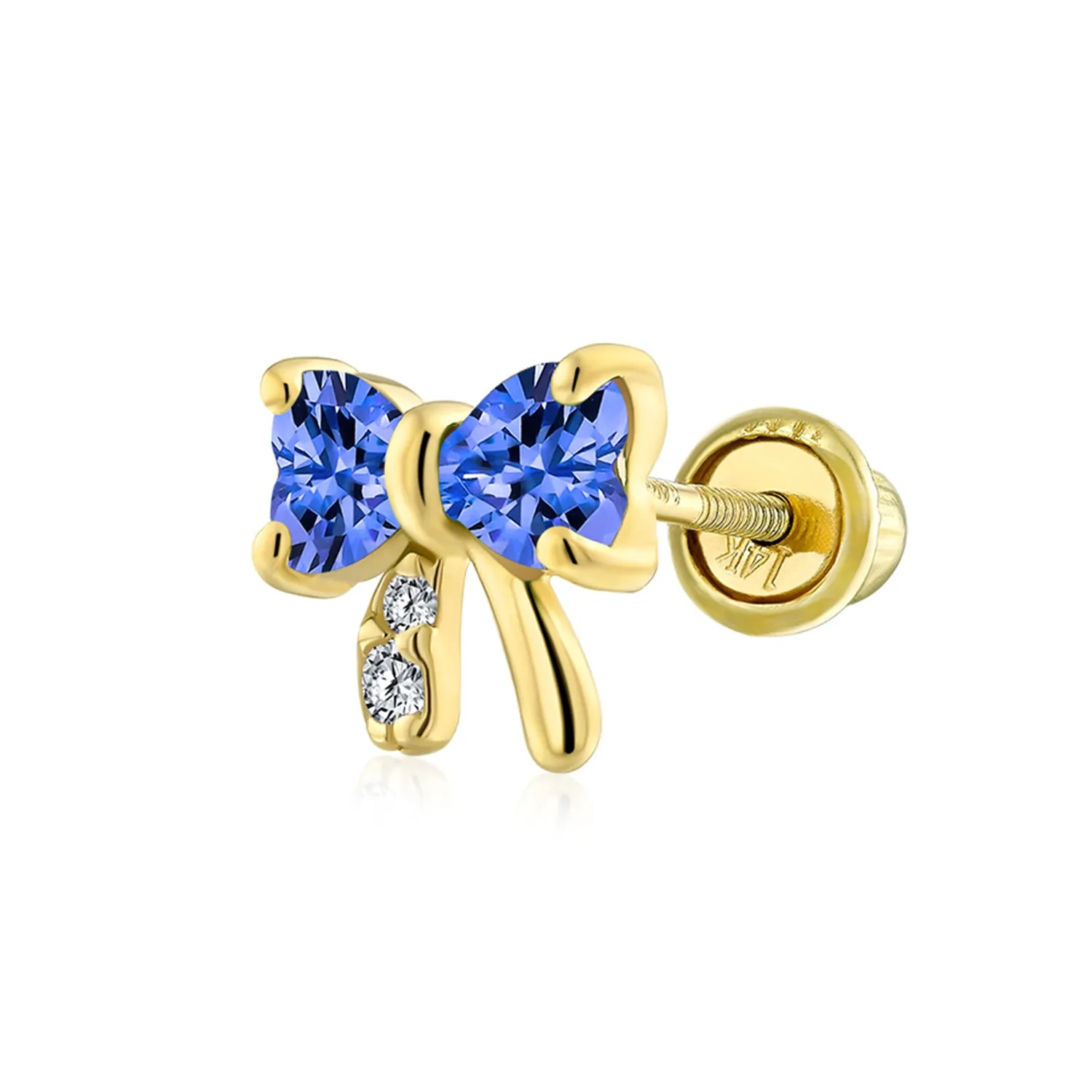 Bling Jewelry 14K Gold Bow Cartilage Ear Studs with CZ – Minimalist Screw Back