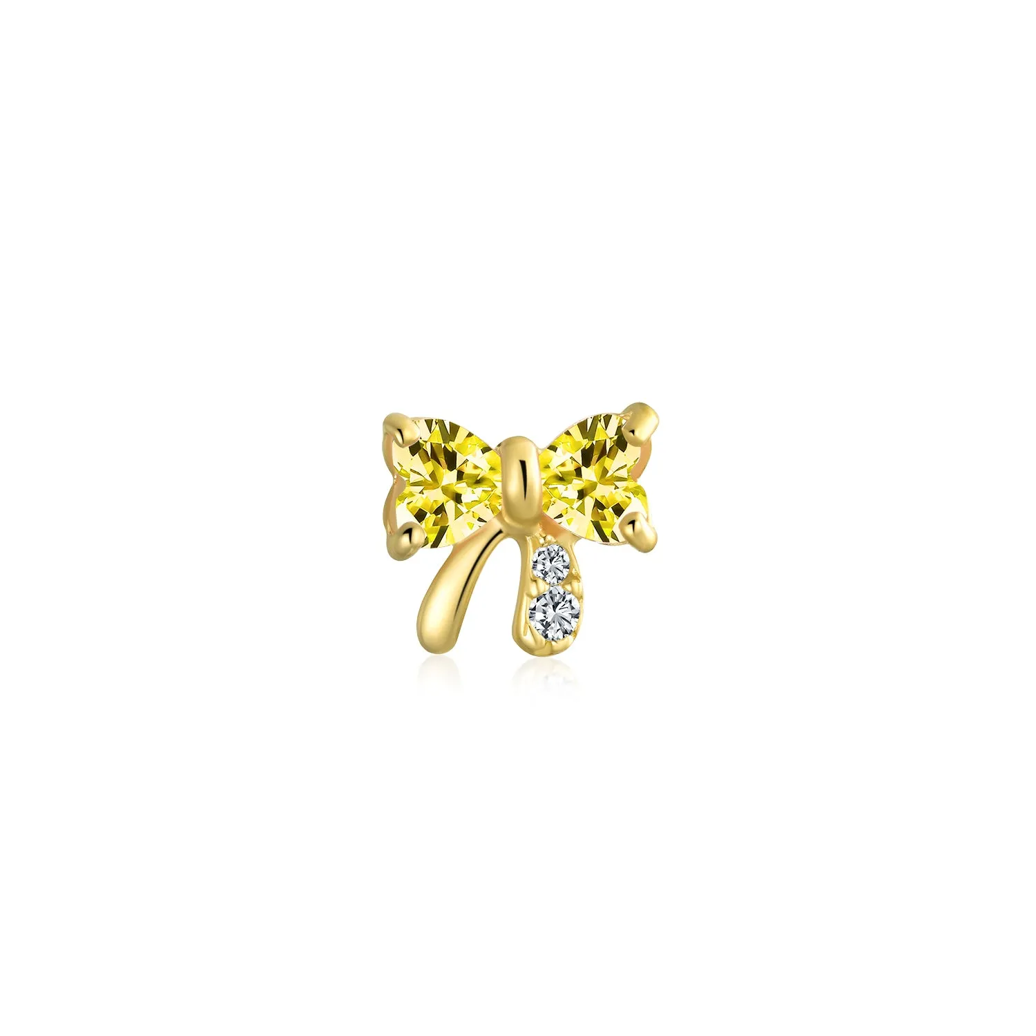 Bling Jewelry 14K Gold Bow Cartilage Ear Studs with CZ – Minimalist Screw Back