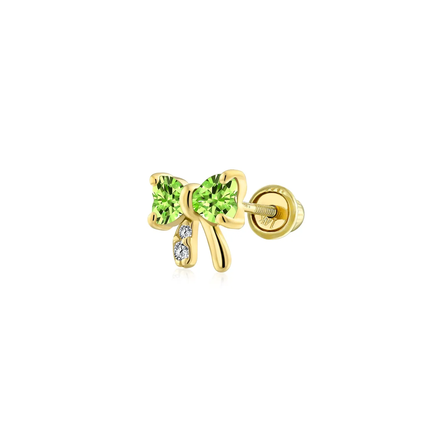 Bling Jewelry 14K Gold Bow Cartilage Ear Studs with CZ – Minimalist Screw Back