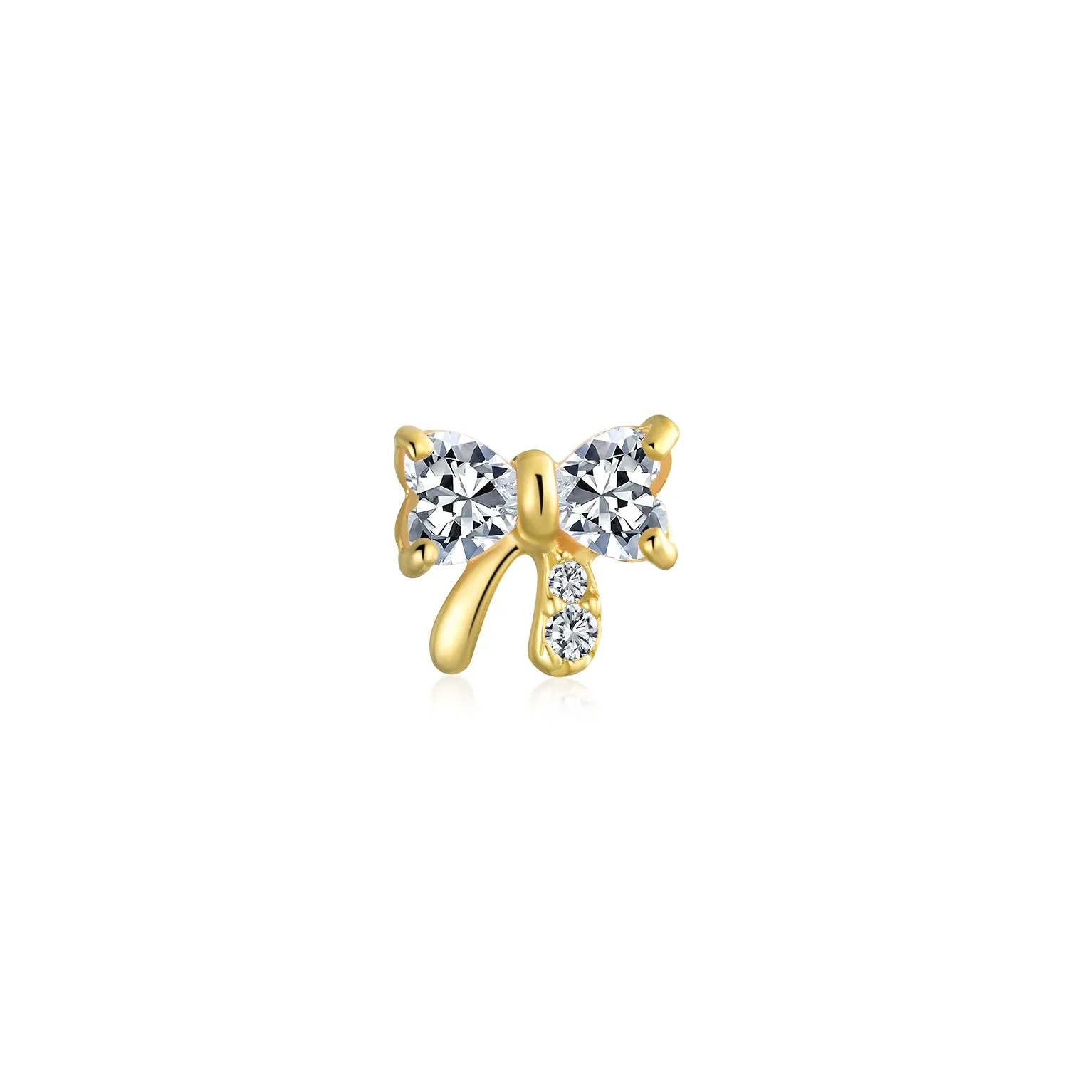 Bling Jewelry 14K Gold Bow Cartilage Ear Studs with CZ – Minimalist Screw Back