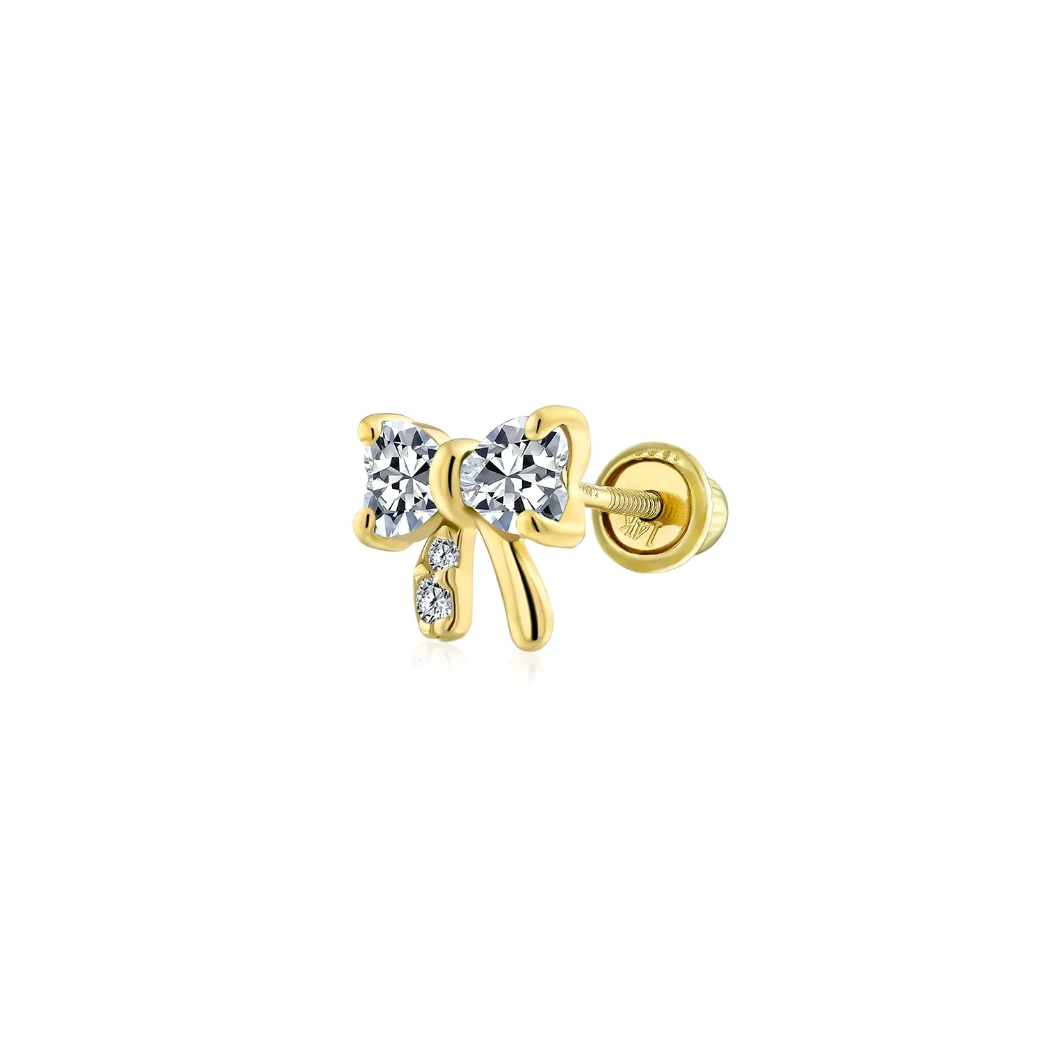 Bling Jewelry 14K Gold Bow Cartilage Ear Studs with CZ – Minimalist Screw Back