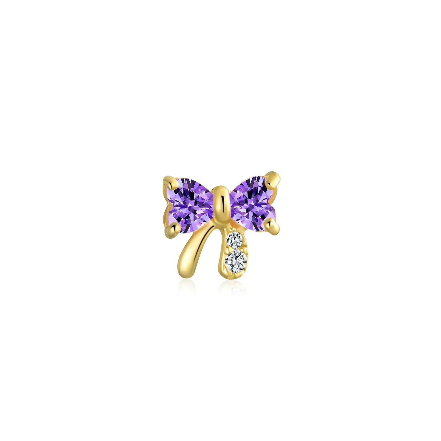 Bling Jewelry 14K Gold Bow Cartilage Ear Studs with CZ – Minimalist Screw Back