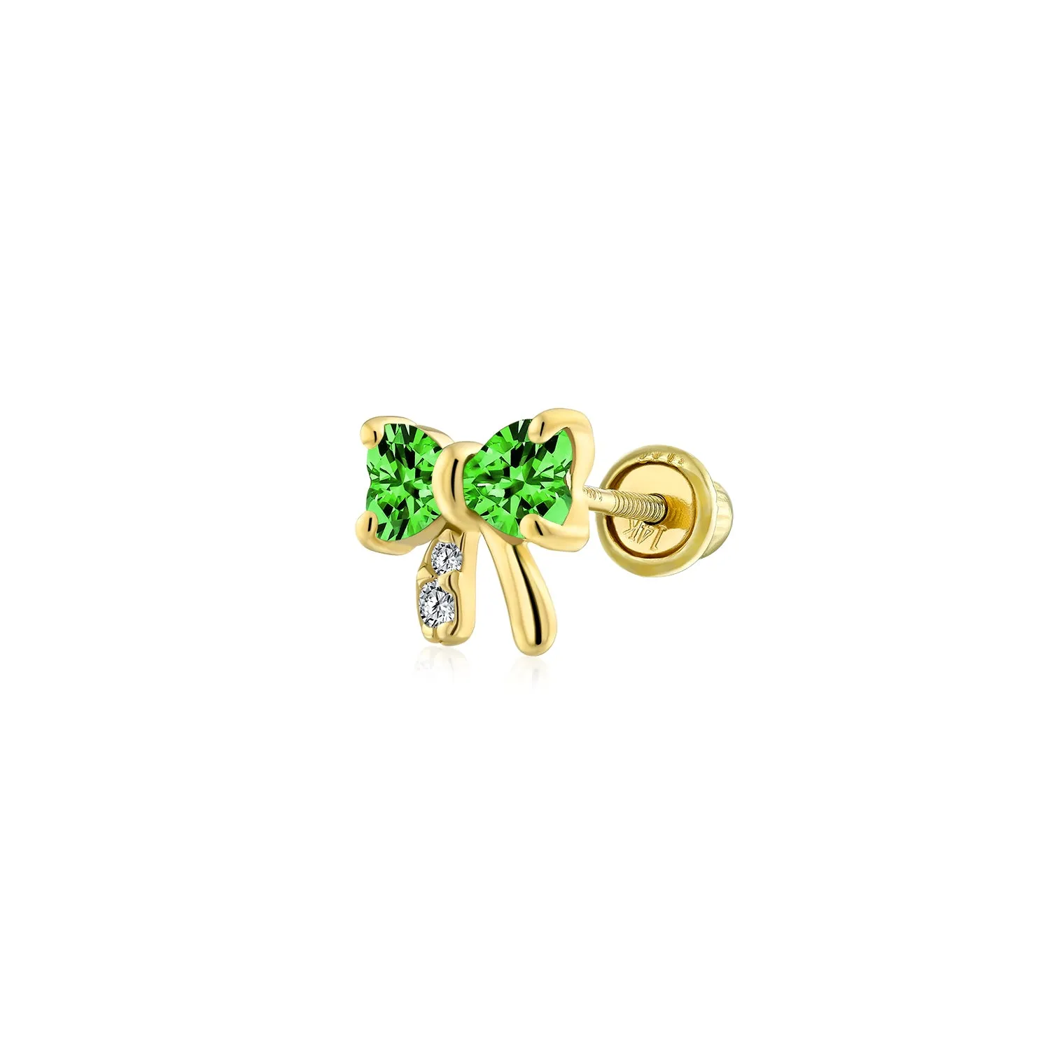 Bling Jewelry 14K Gold Bow Cartilage Ear Studs with CZ – Minimalist Screw Back