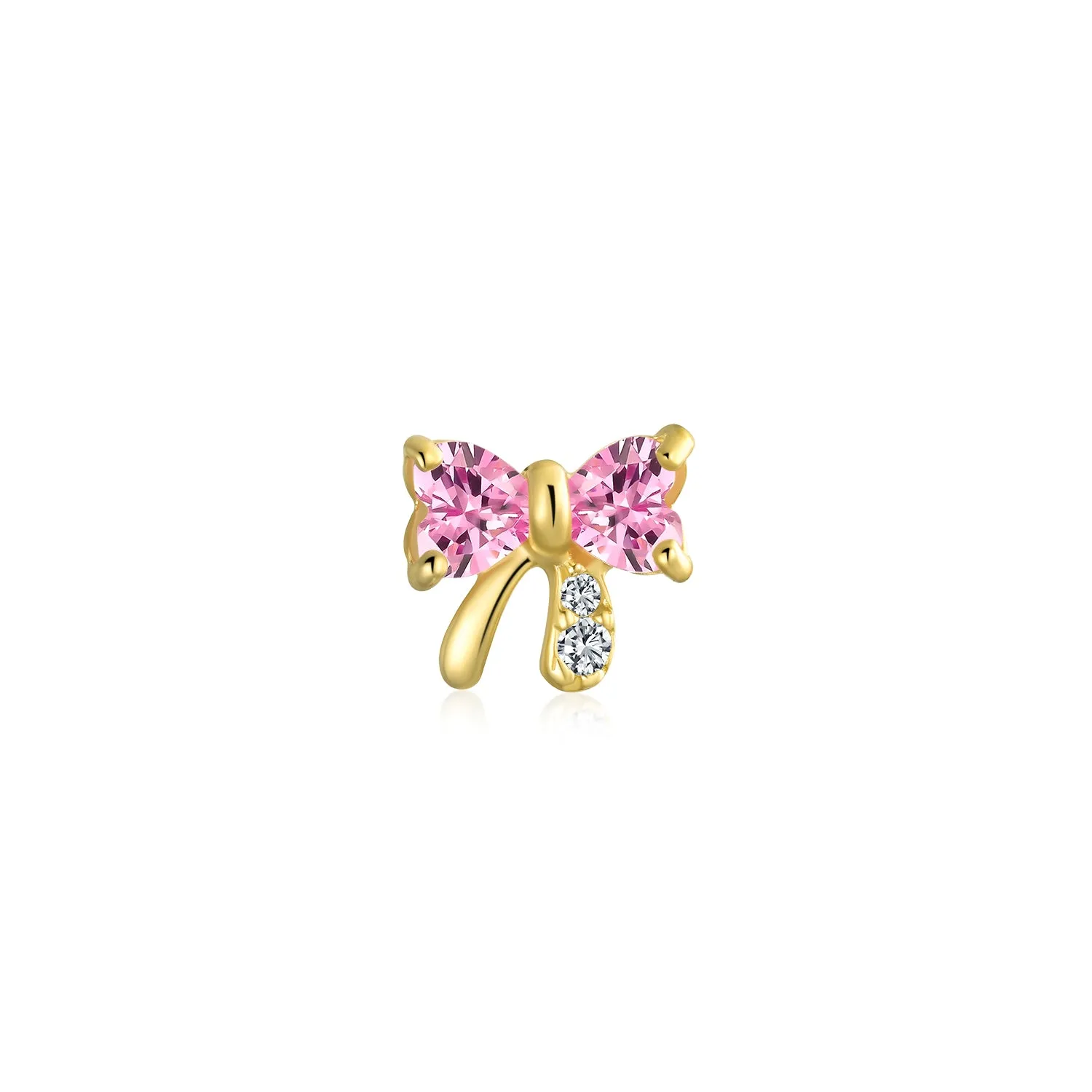 Bling Jewelry 14K Gold Bow Cartilage Ear Studs with CZ – Minimalist Screw Back