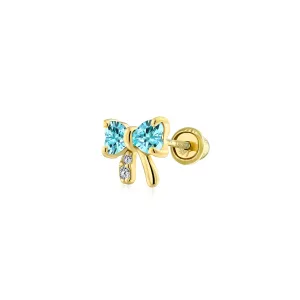 Bling Jewelry 14K Gold Bow Cartilage Ear Studs with CZ – Minimalist Screw Back