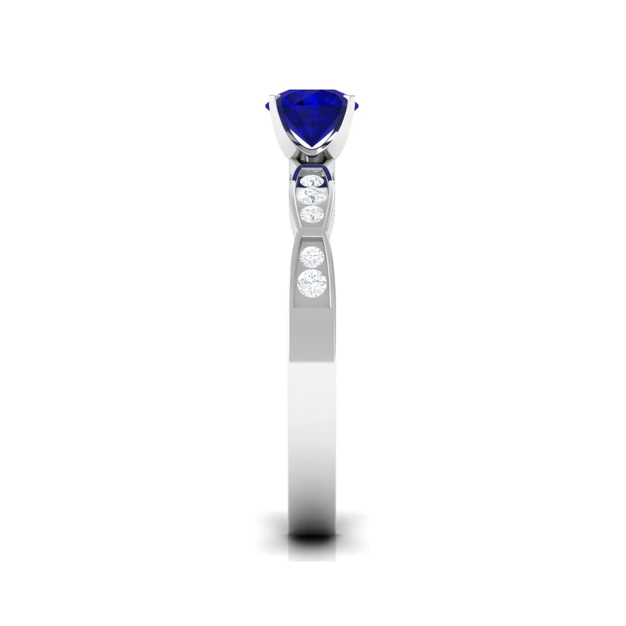 Blue Sapphire Solitaire Engagement Ring with Diamond Side Stones