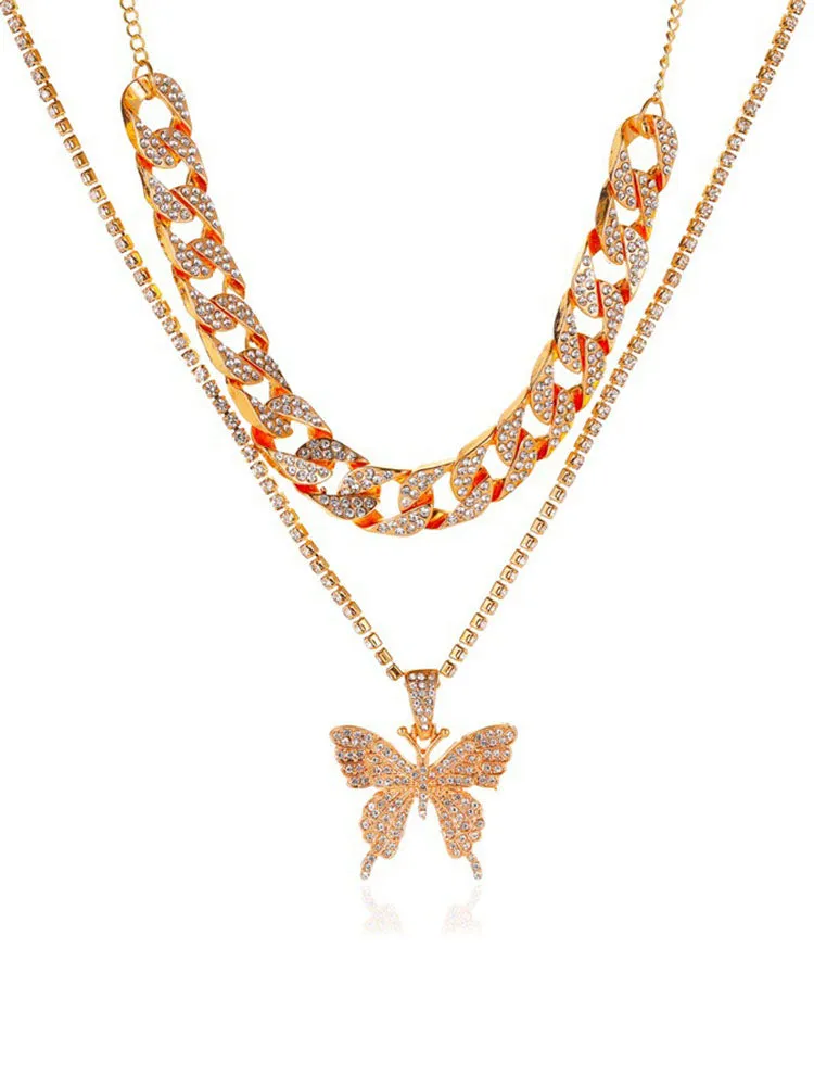 Butterfly Pendant Layered Necklaces