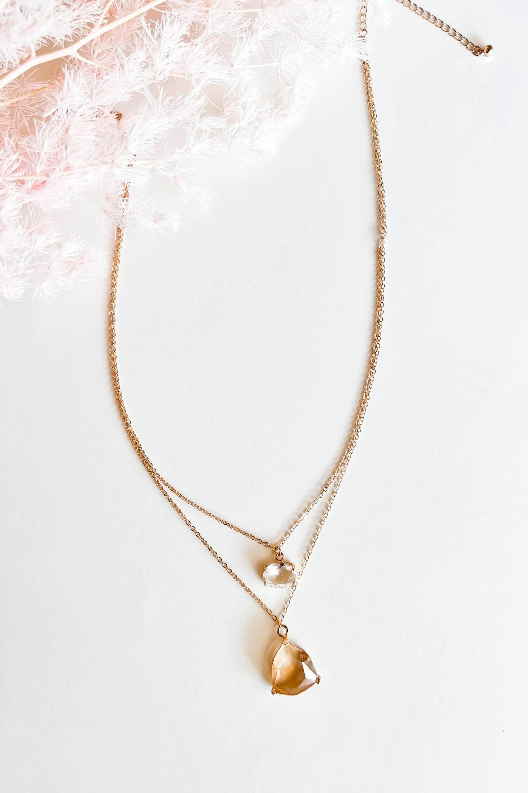 Claire Topaz Drop Necklace | Elegant Gemstone Necklace | Two Tiered Layering Pendant Necklace