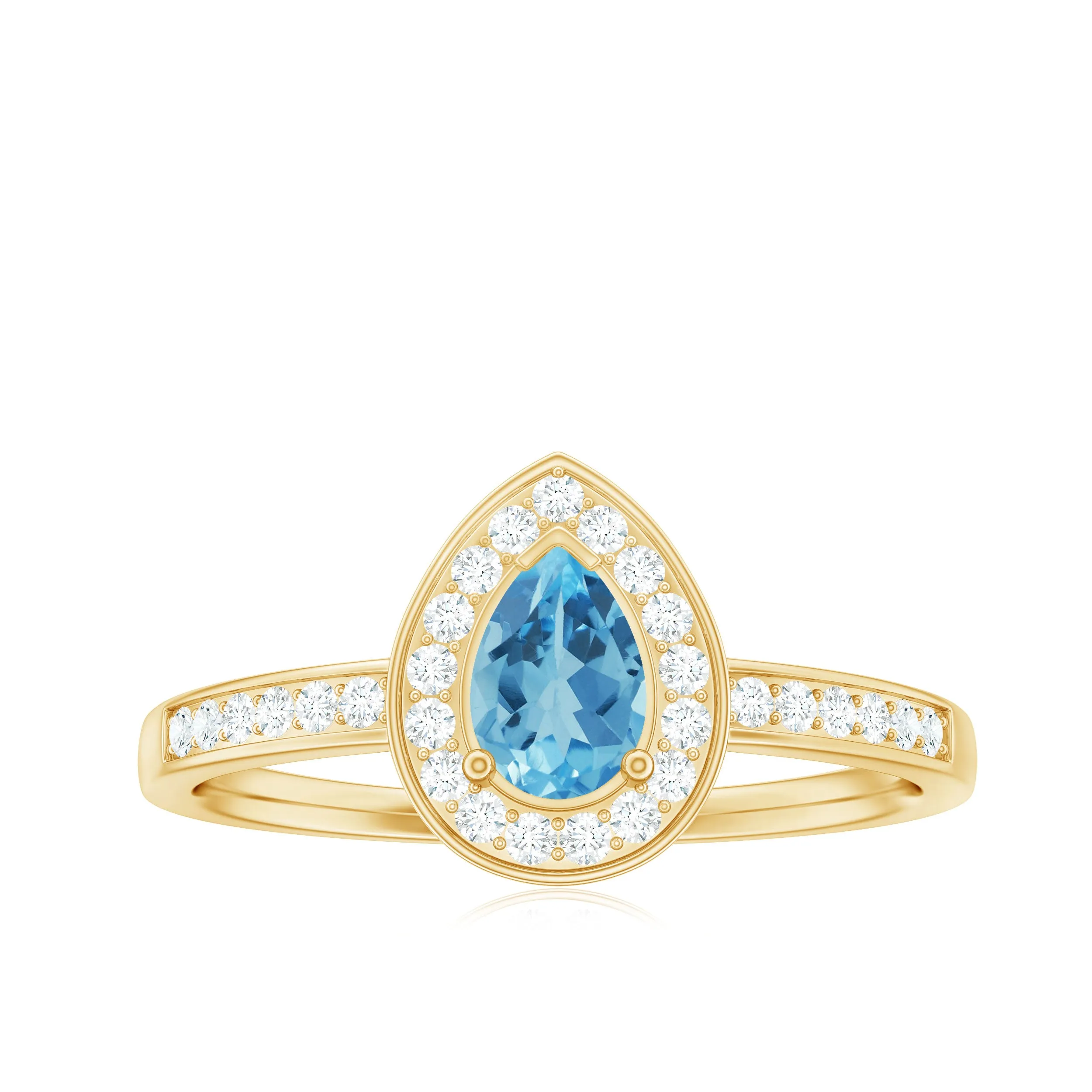 Classic Swiss Blue Topaz Engagement Ring with Diamond Halo