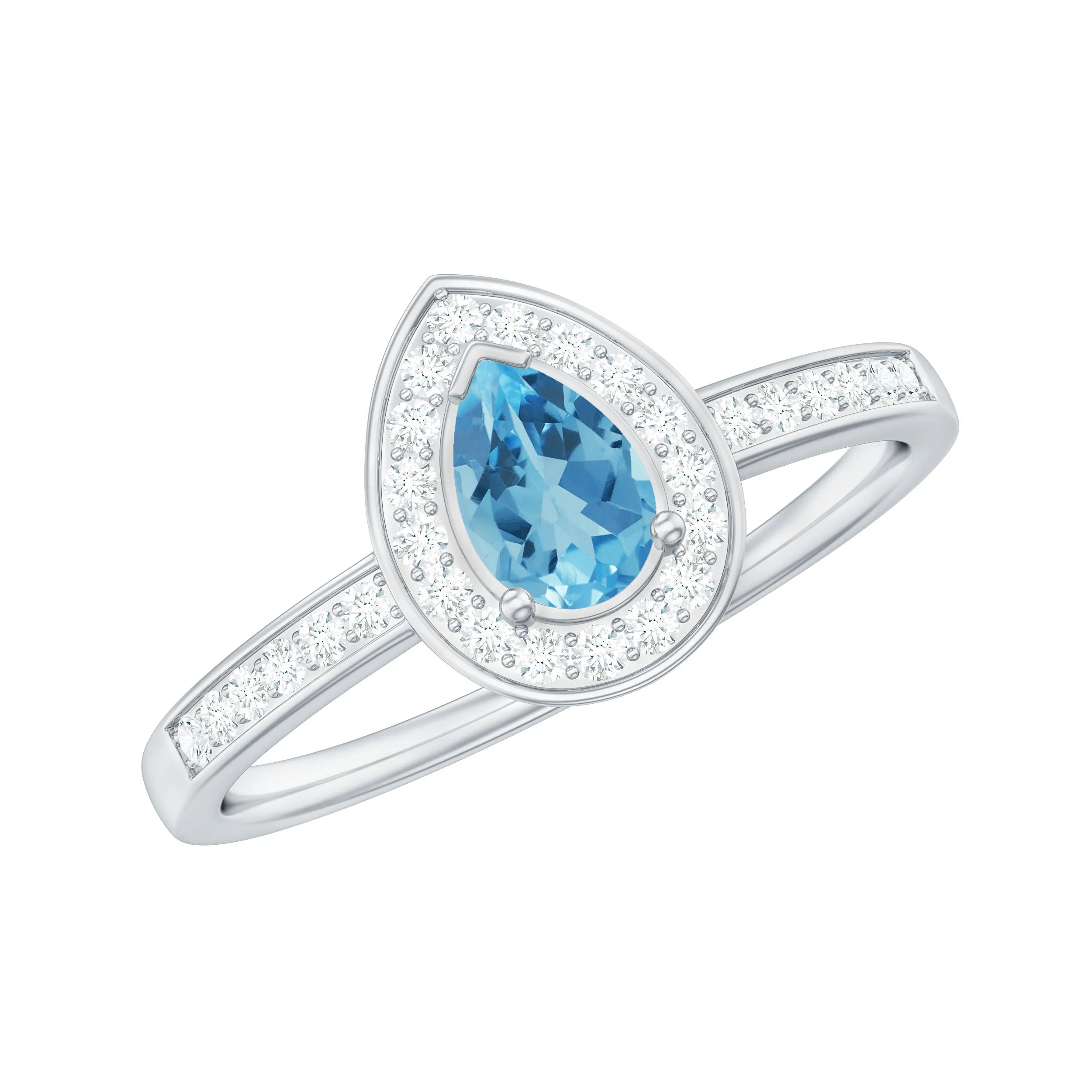 Classic Swiss Blue Topaz Engagement Ring with Diamond Halo