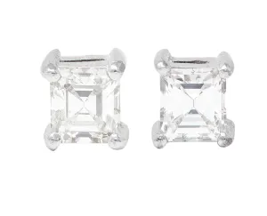 Contemporary 0.58 CTW Step Cut Diamond 18 Karat White Gold Stud Earrings