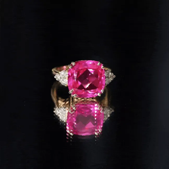 Created Pink Sapphire Solitaire Engagement Ring with Diamond Trio