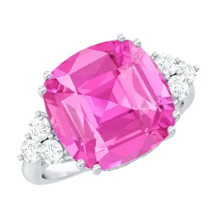 Created Pink Sapphire Solitaire Engagement Ring with Diamond Trio