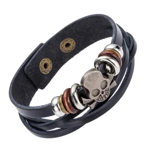 Cráneo Premium Silver &amp Zinc Leather Skull Bracelet