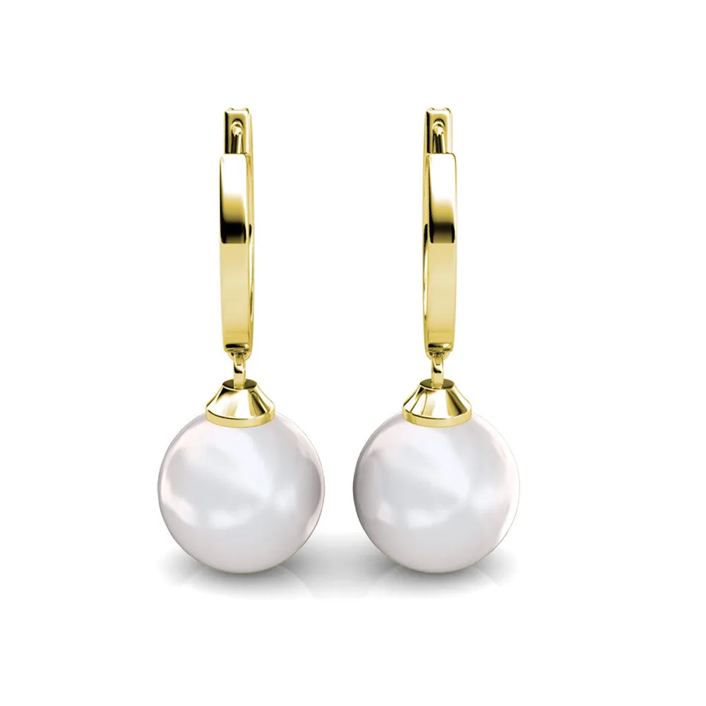 Daphne 18K White Gold Plated Simulated Diamond Pearl Drop Earrings