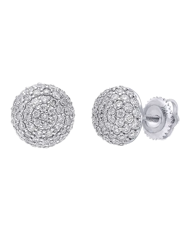 Diamond Earrings - 10ct White Gold Diamond Set Dome Stud Earrings -784189