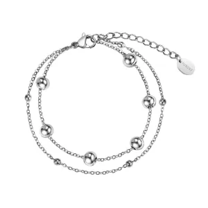 Double Stainless Steel Bracelet With Spheres Silver Colour