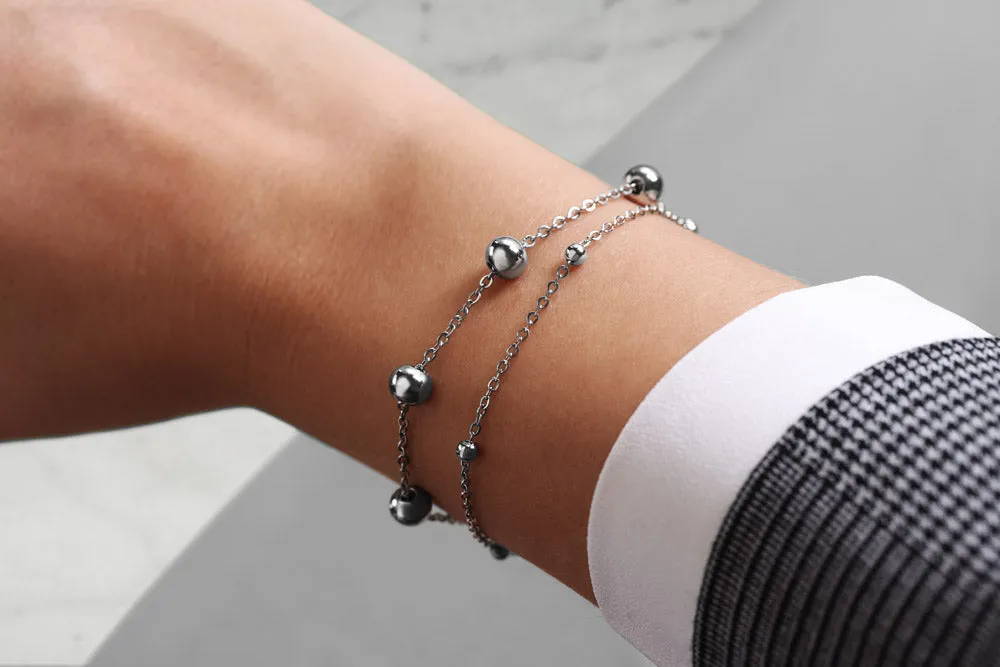 Double Stainless Steel Bracelet With Spheres Silver Colour