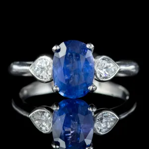 Edwardian Style Sapphire Diamond Trilogy Ring Platinum 1.80ct Sapphire